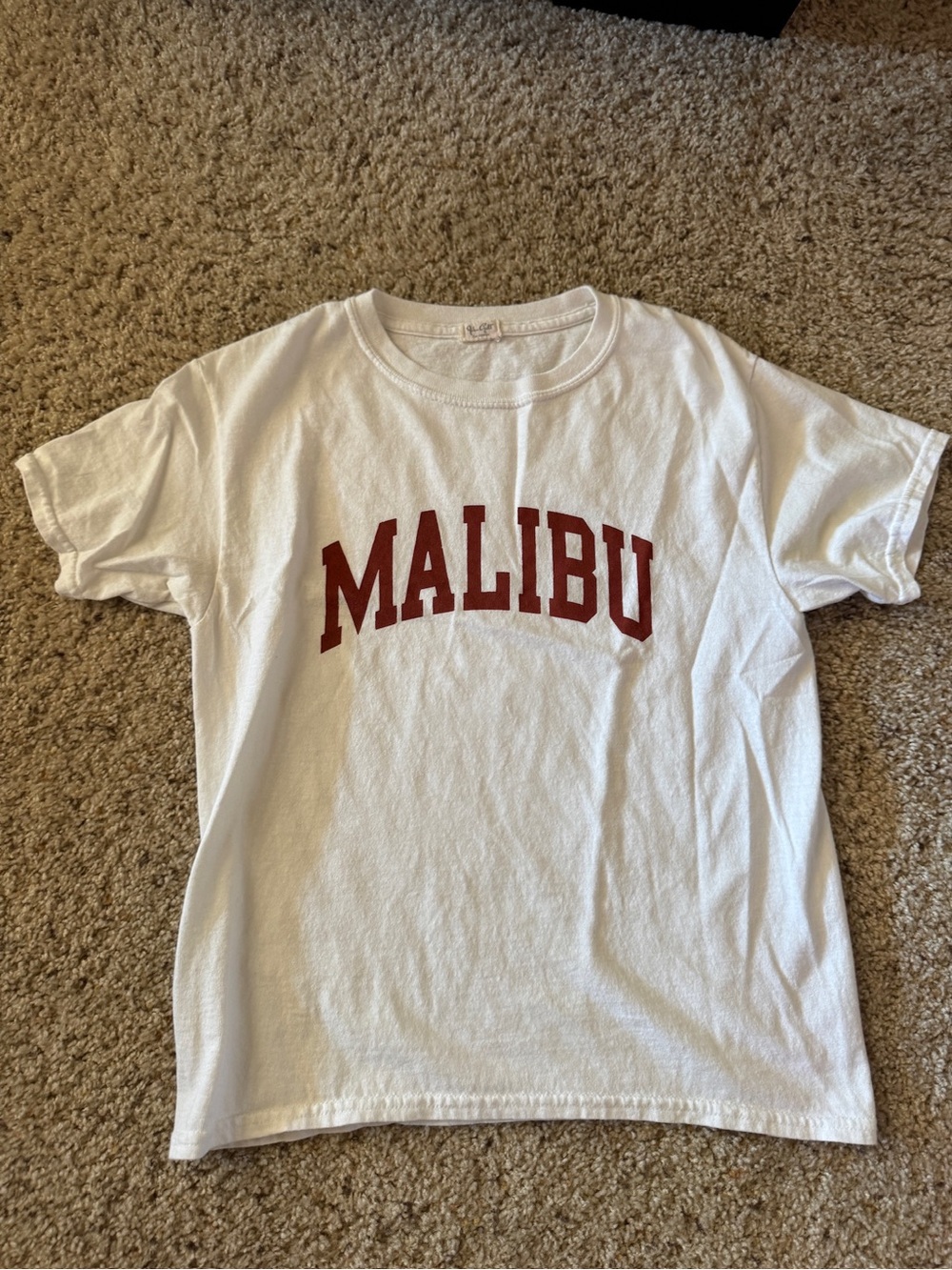 Brandy Melville White Tee with Red MALIBU Graphic